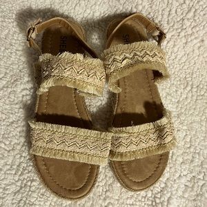 Fringe Trim Slingback Sandals